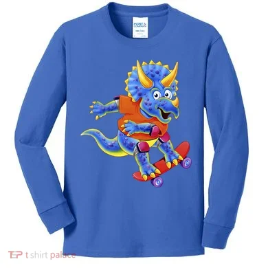 Skateboard Triceratops Kids Long Sleeve Shirt