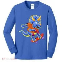 Skateboard Triceratops Kids Long Sleeve Shirt thumb 0