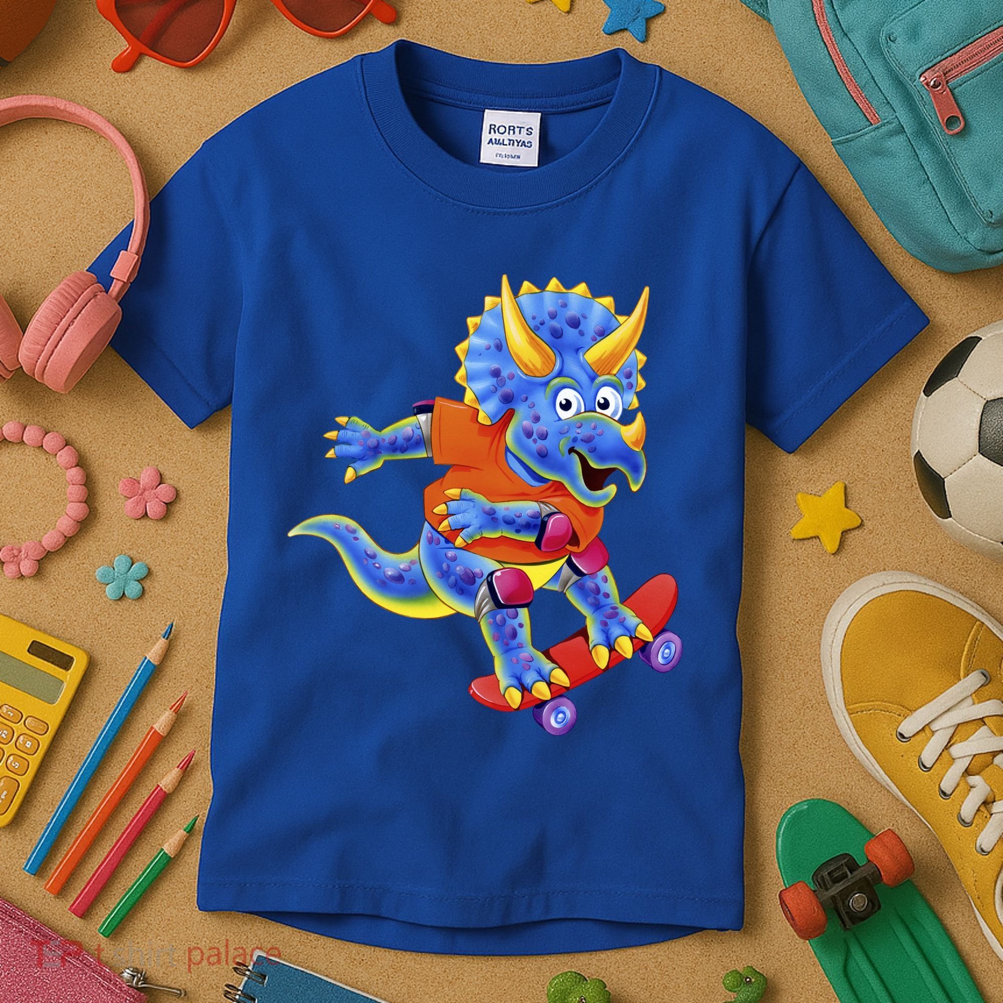 Skateboard Triceratops Kids T-Shirt