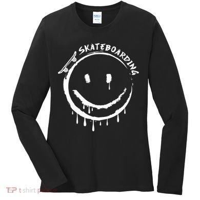 Skateboarding Graffiti Smile Face Women's Long Sleeve Shirt