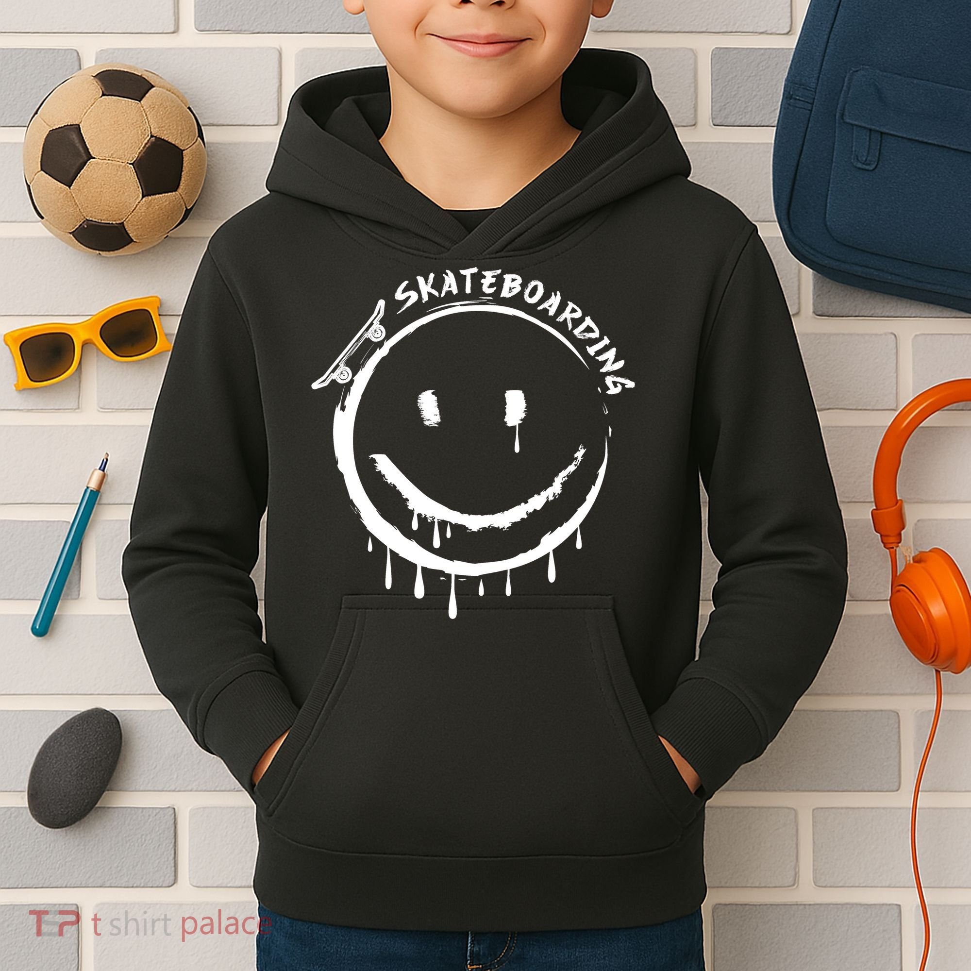 Skateboarding Graffiti Smile Face Kids Hoodie