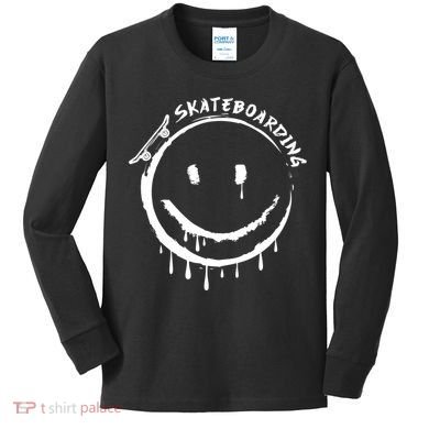 Skateboarding Graffiti Smile Face Kids Long Sleeve Shirt