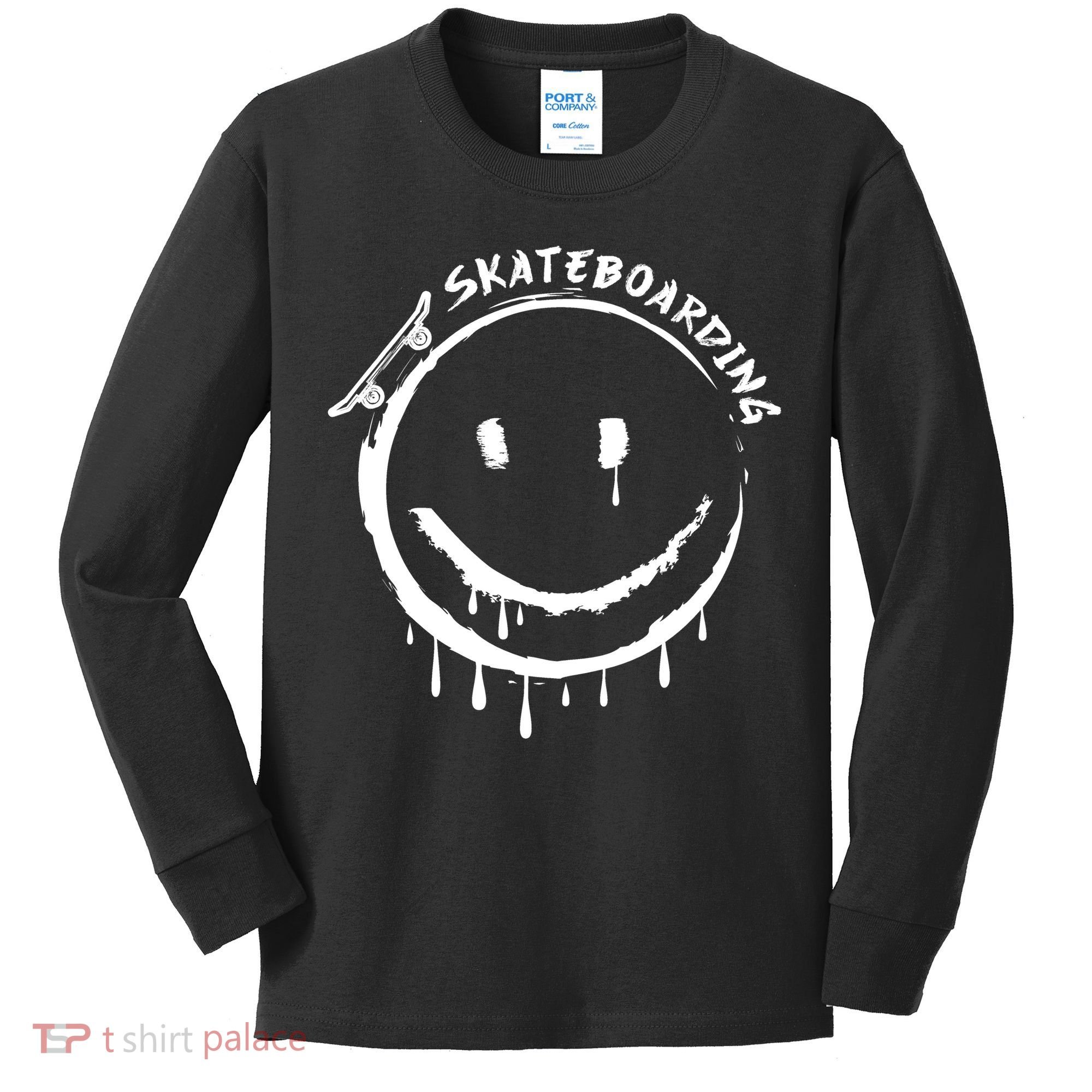 Skateboarding Graffiti Smile Face Kids Long Sleeve Shirt