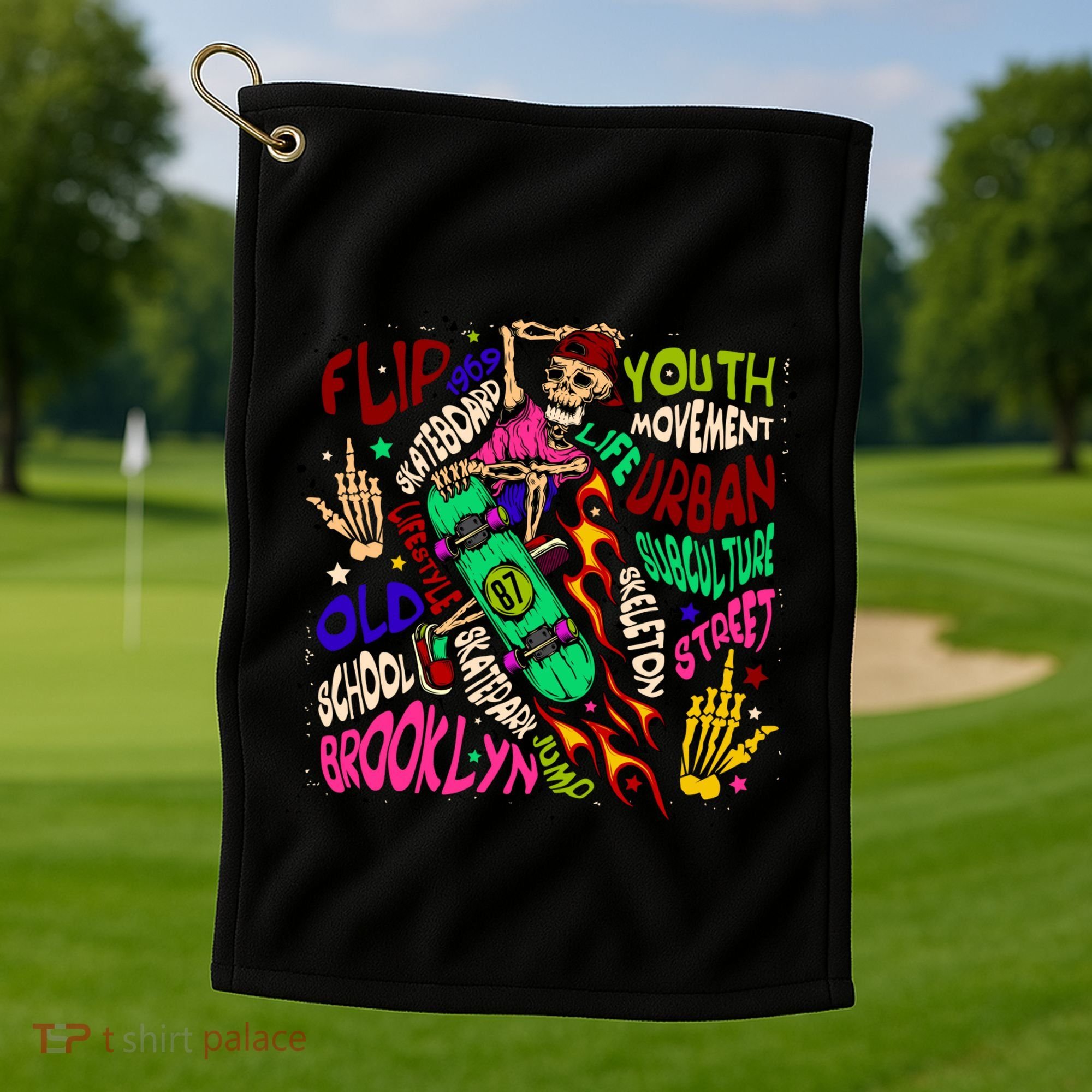 Skateboarding Skeleton Dude Golf Towel