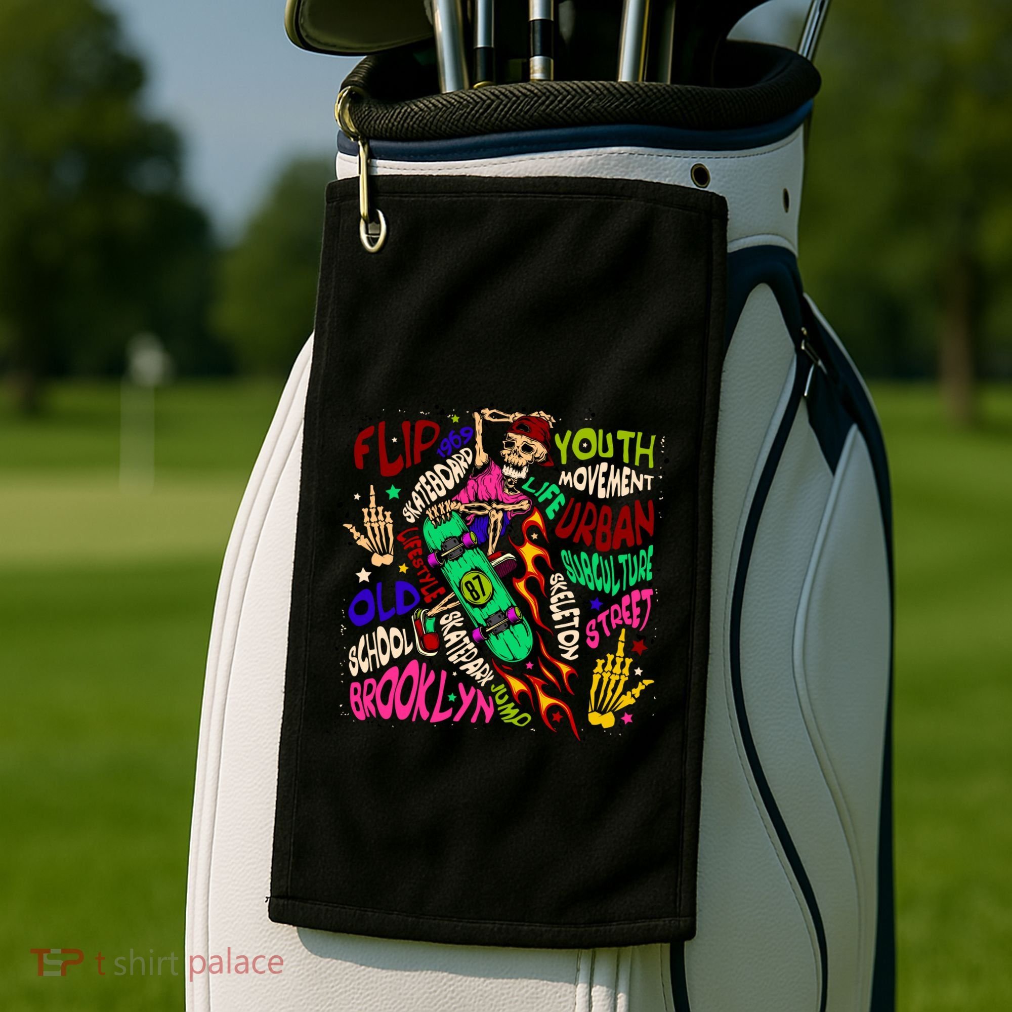 Skateboarding Skeleton Dude Golf Towel