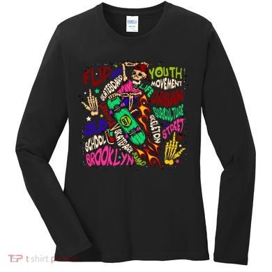 Skateboarding Skeleton Dude Women's Long Sleeve Shirt