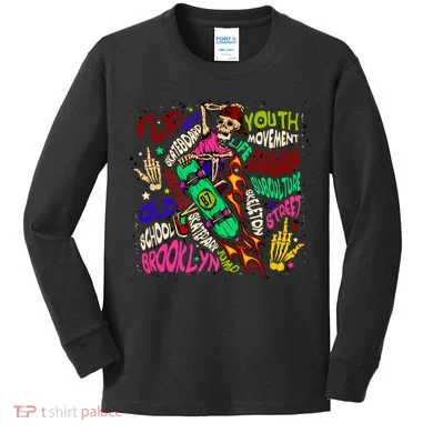 Skateboarding Skeleton Dude Kids Long Sleeve Shirt
