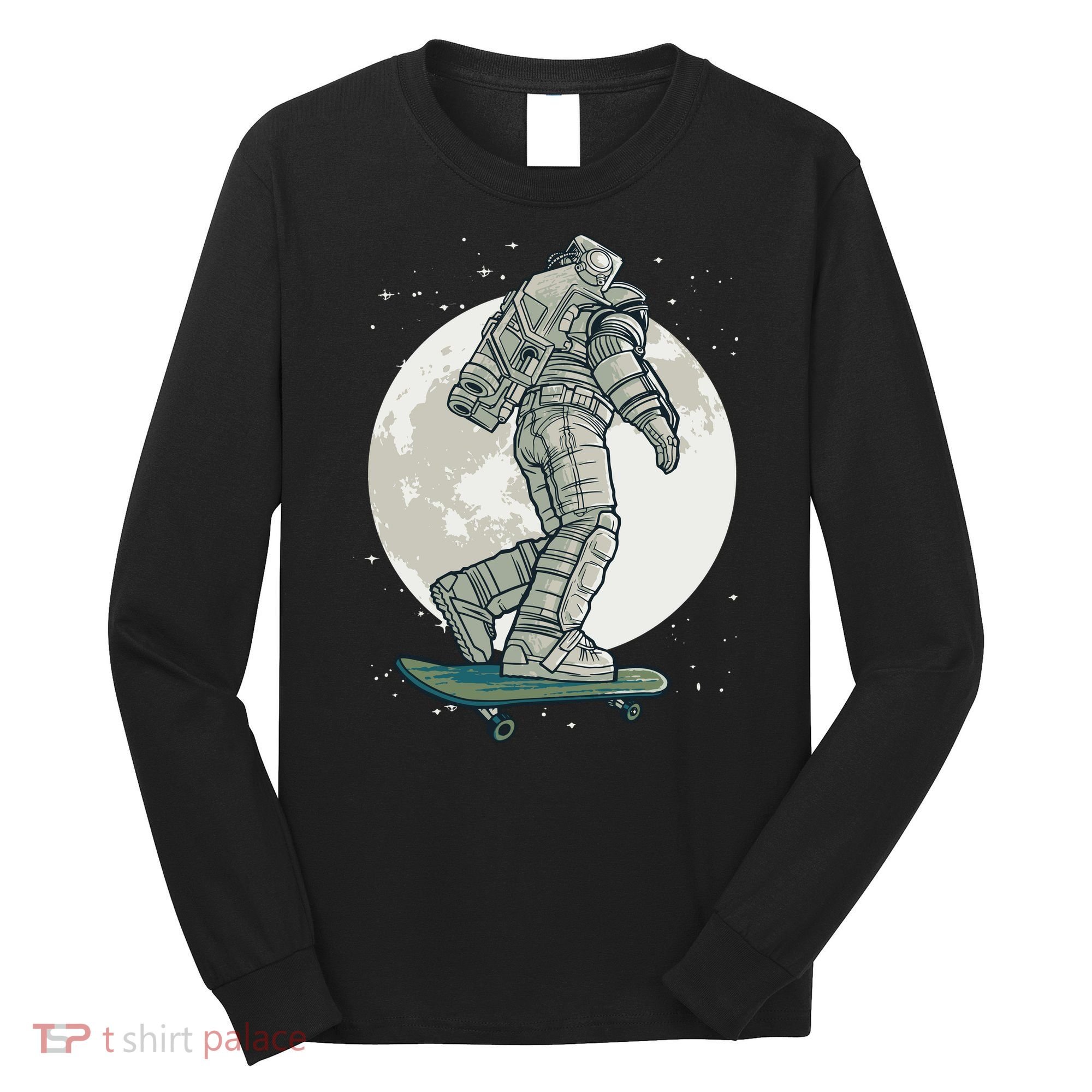 Skater Astronaut Moon Long Sleeve Shirt