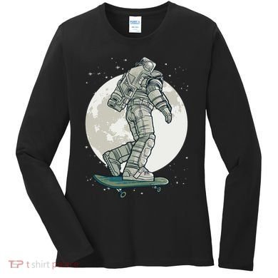 Skater Astronaut Moon Women's Long Sleeve Shirt