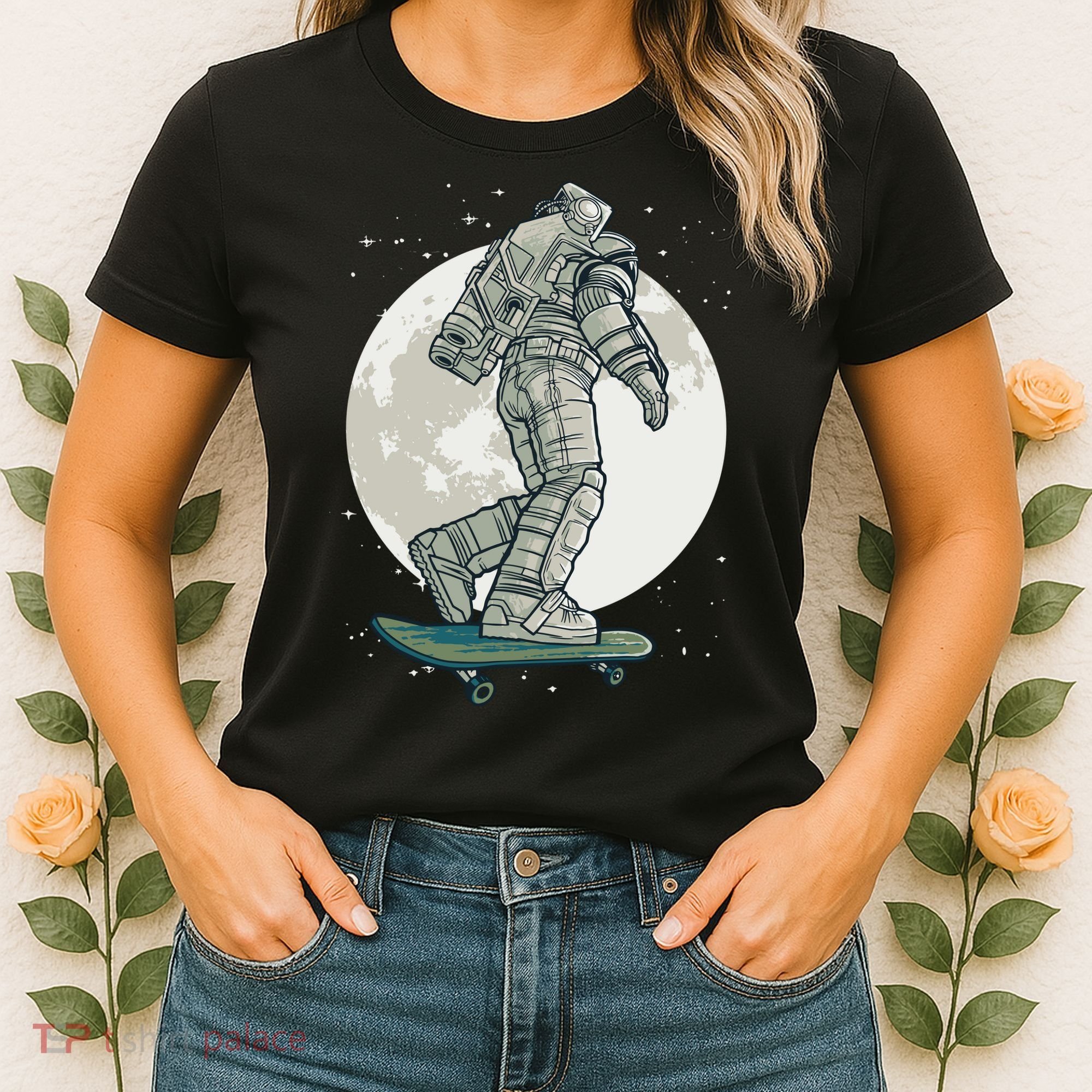 Skater Astronaut Moon Women's T-Shirt