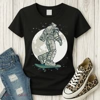 Skater Astronaut Moon Women's T-Shirt thumb 3