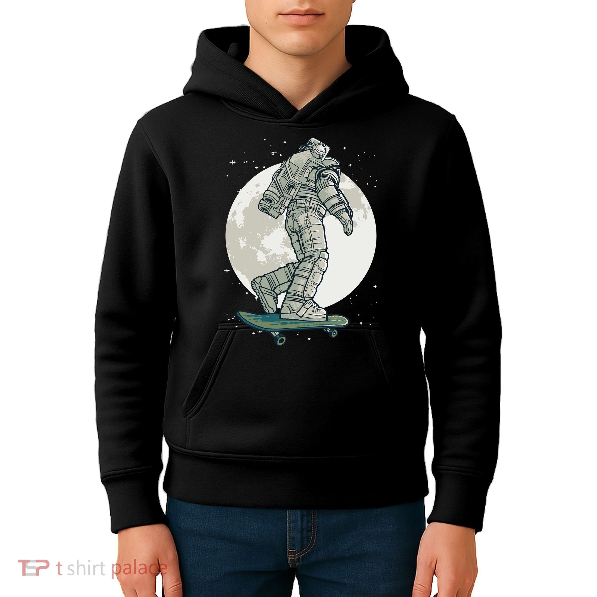 Skater Astronaut Moon Kids Hoodie