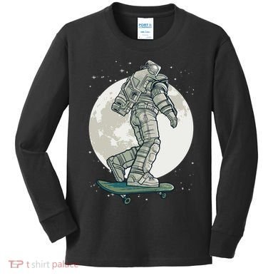 Skater Astronaut Moon Kids Long Sleeve Shirt