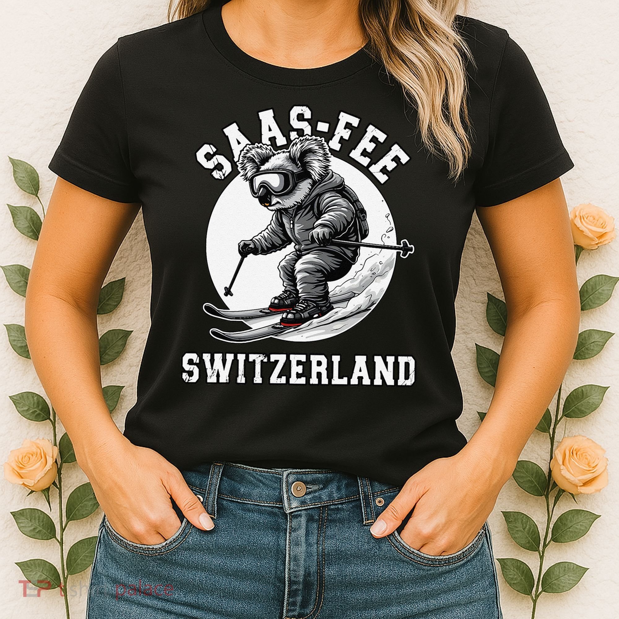 Saas-Fee Koala Bear Ski Resort Swiss Alps Skiing Women's T-Shirt