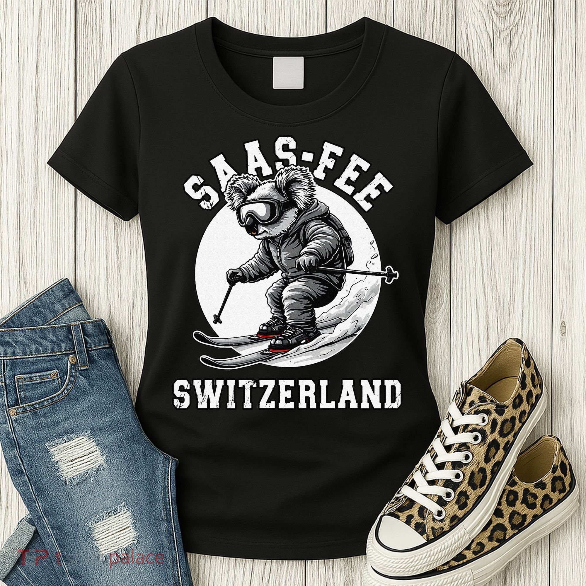 Saas-Fee Koala Bear Ski Resort Swiss Alps Skiing Women's T-Shirt