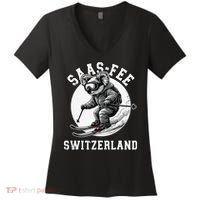 Saas-Fee Koala Bear Ski Resort Swiss Alps Skiing Women's V-Neck T-Shirt thumb 0