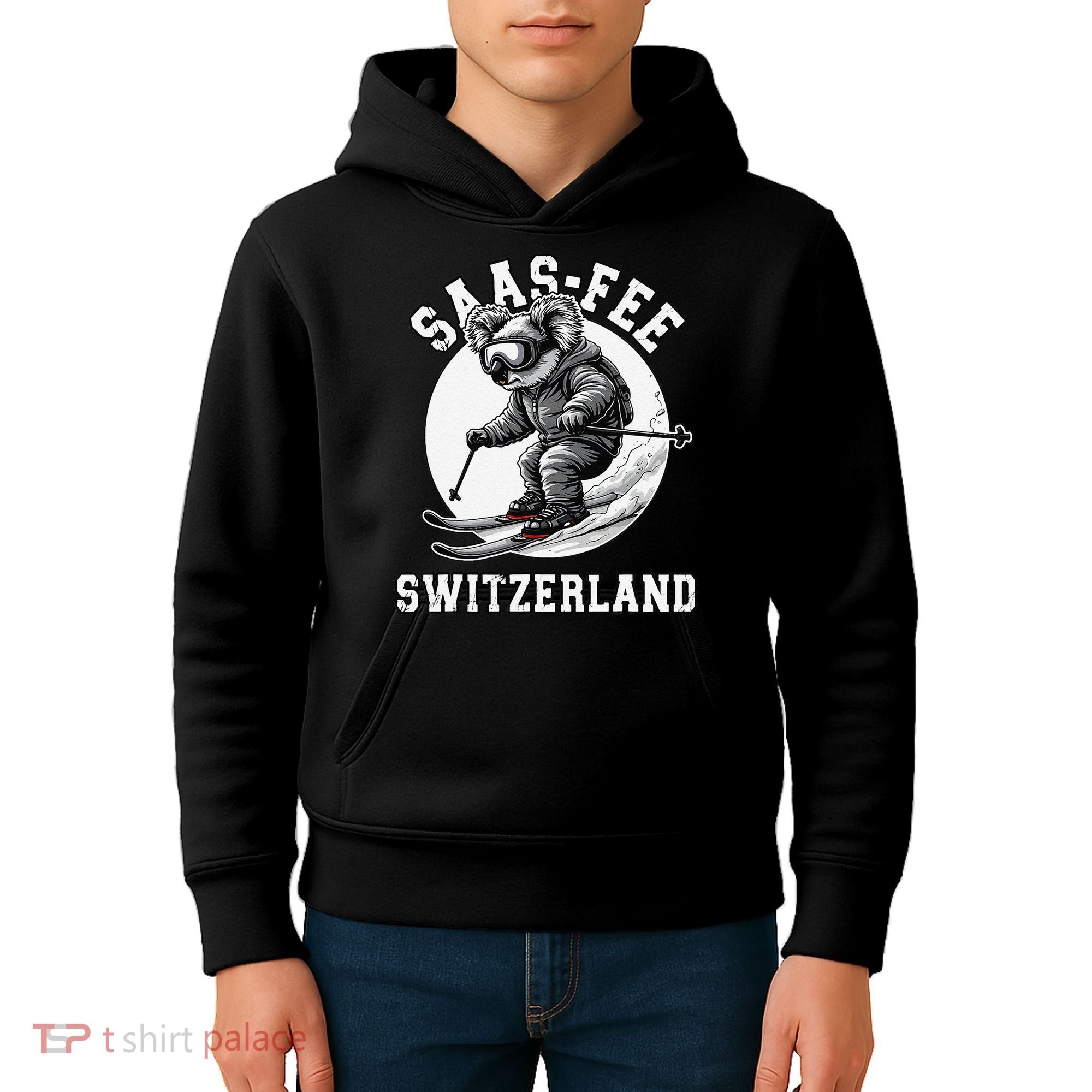 Saas-Fee Koala Bear Ski Resort Swiss Alps Skiing Kids Hoodie