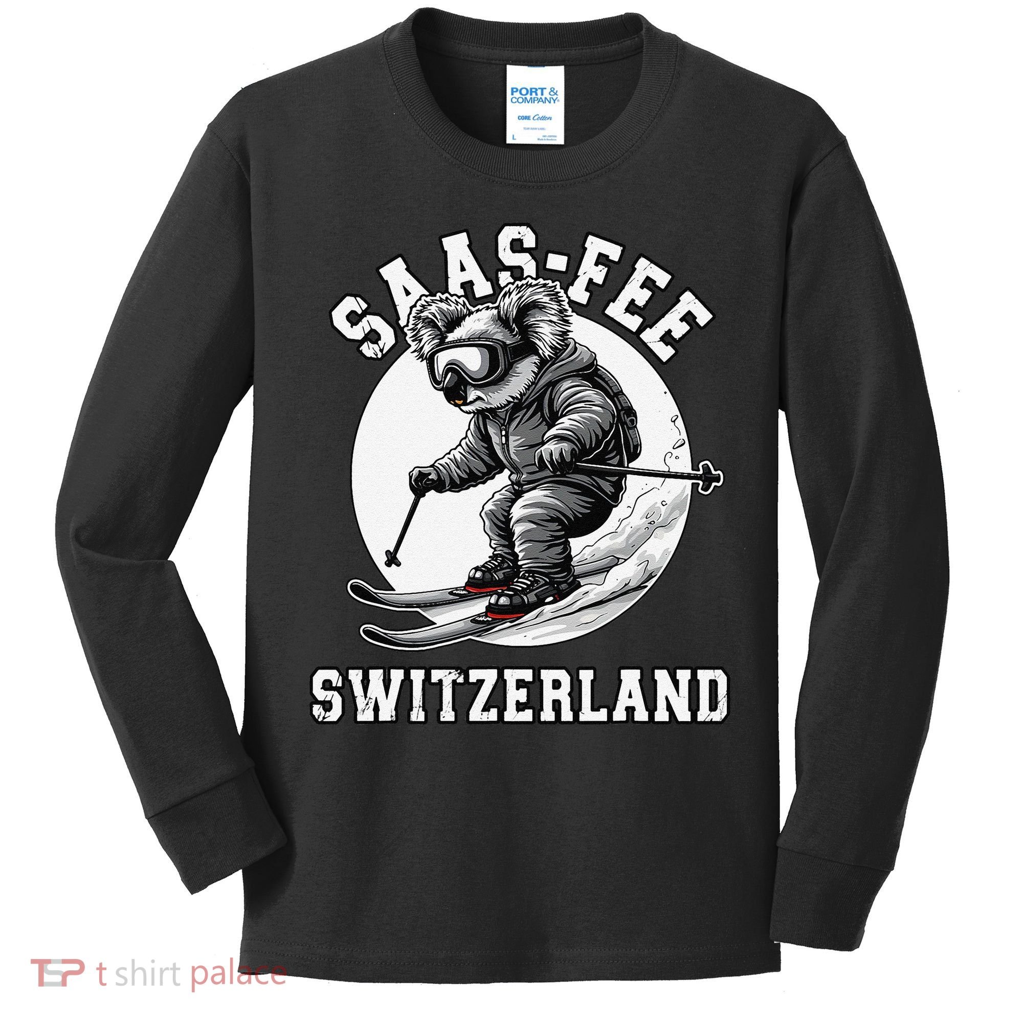 Saas-Fee Koala Bear Ski Resort Swiss Alps Skiing Kids Long Sleeve Shirt