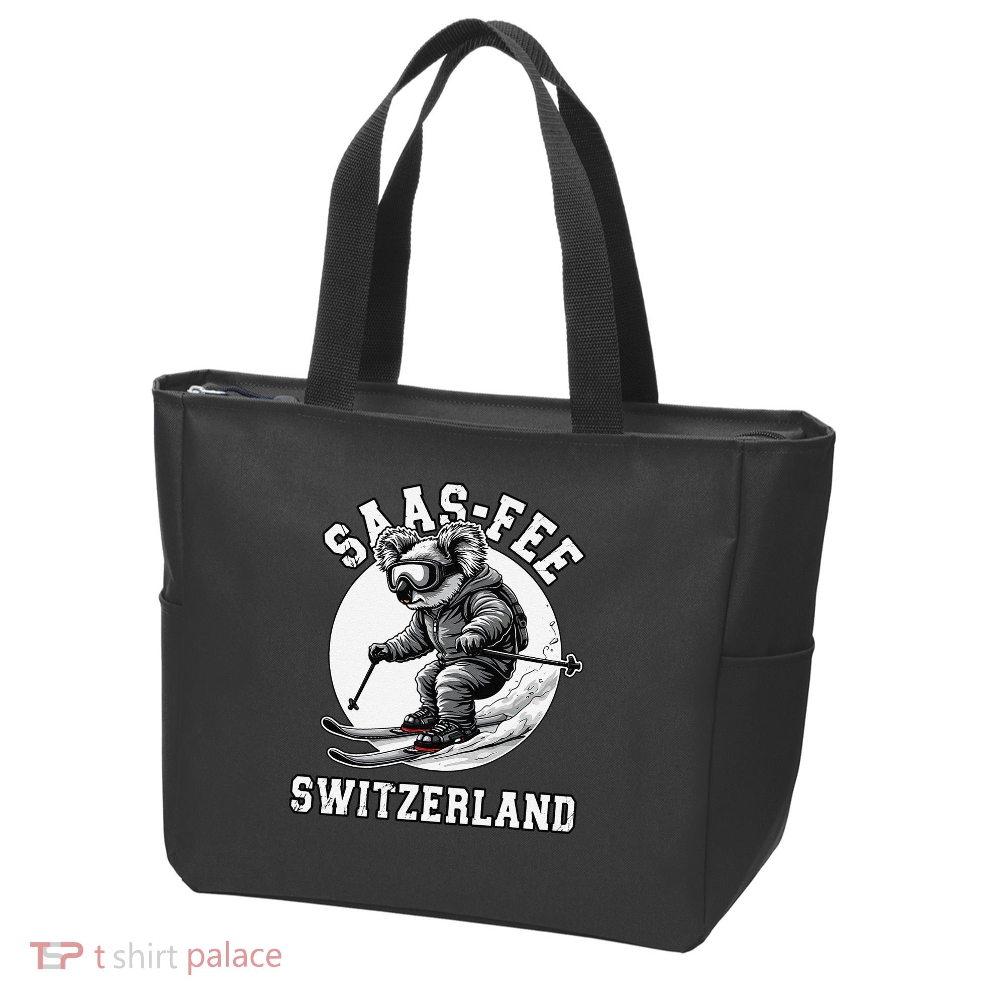 Saas-Fee Koala Bear Ski Resort Swiss Alps Skiing Tote Bag