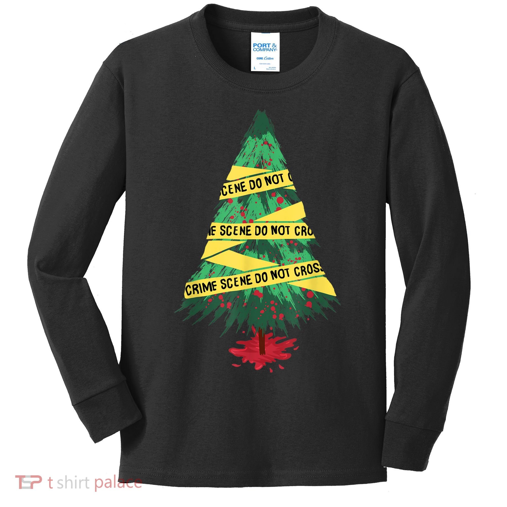 Serial Killer Christmas Tree Crime Scene True Crime Kids Long Sleeve Shirt
