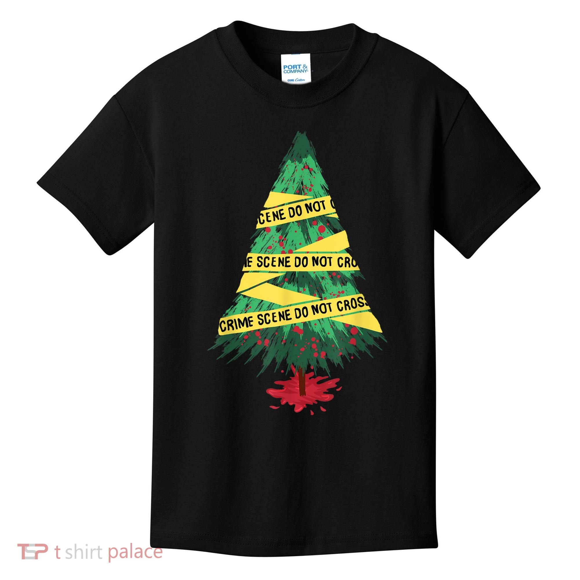 Serial Killer Christmas Tree Crime Scene True Crime Kids T-Shirt