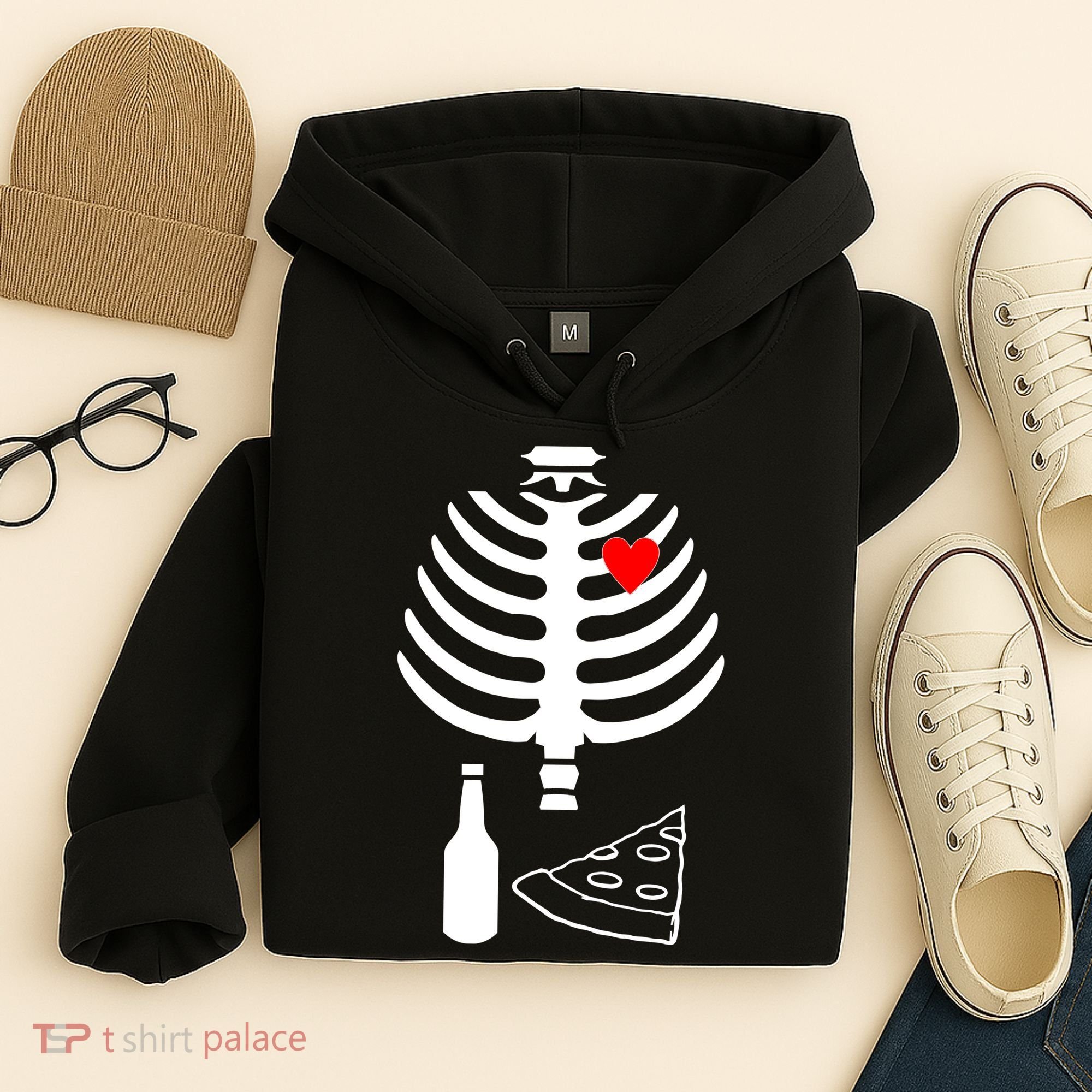Skeleton Pizza Beer Rib cage Hoodie