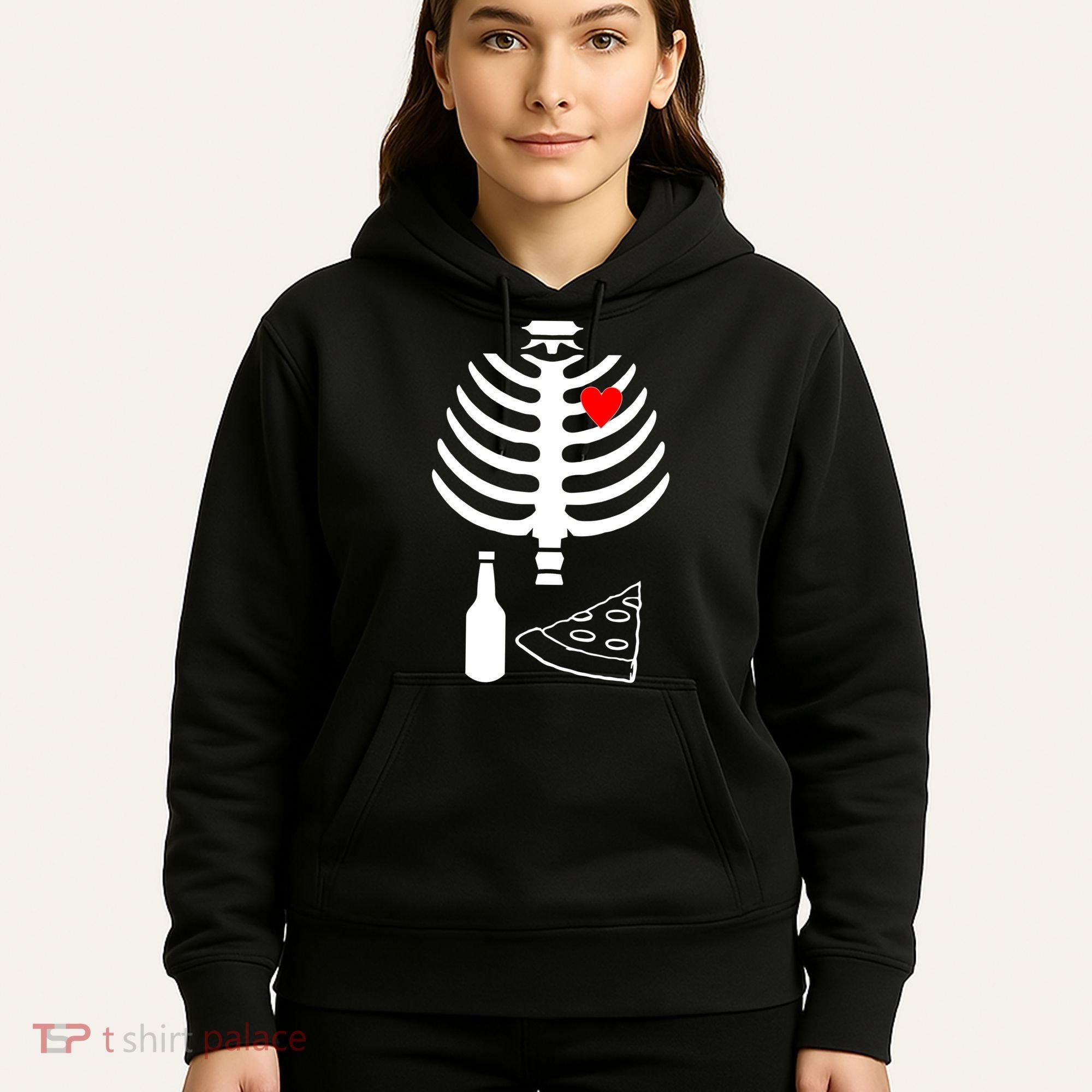 Skeleton Pizza Beer Rib cage Hoodie