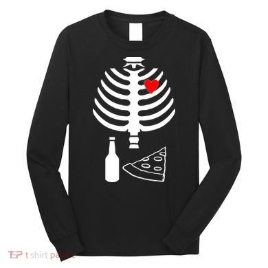 Skeleton Pizza Beer Rib cage Long Sleeve Shirt