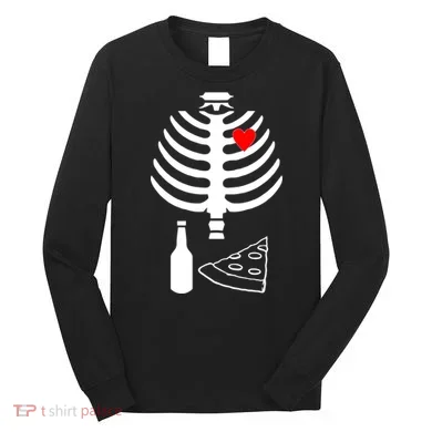 Skeleton Pizza Beer Rib cage Long Sleeve Shirt