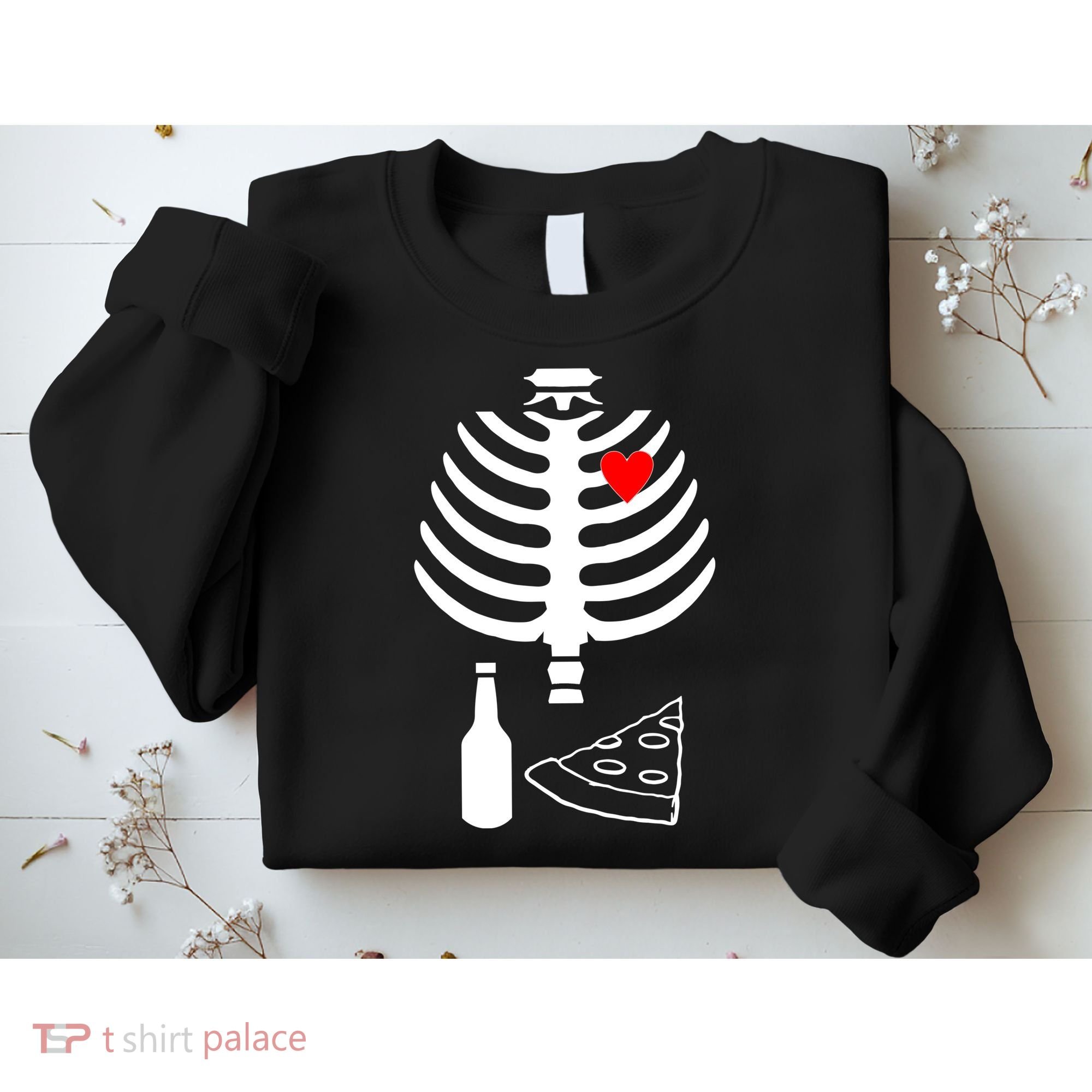 Skeleton Pizza Beer Rib cage Sweatshirt