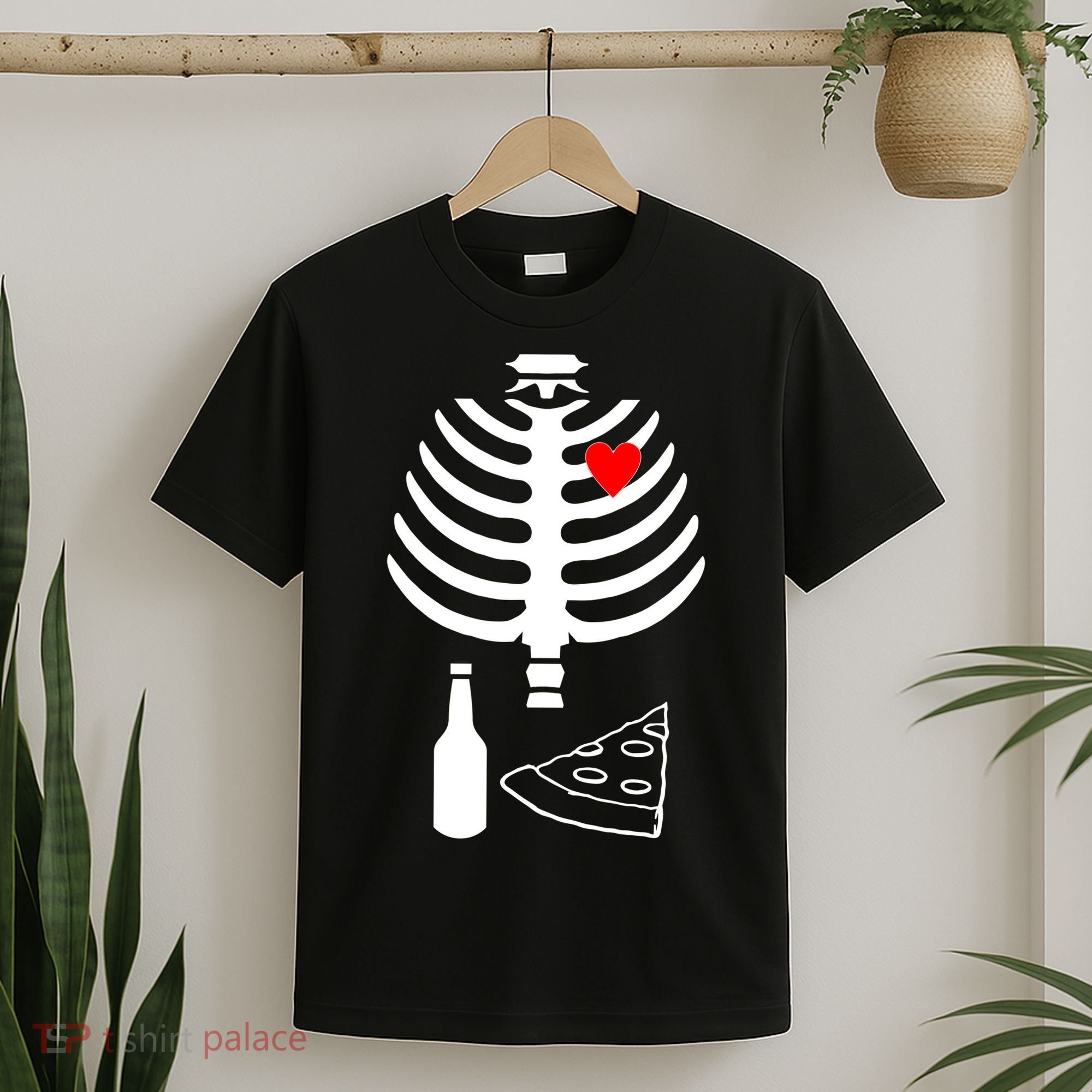 Skeleton Pizza Beer Rib cage T-Shirt