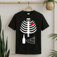 Skeleton Pizza Beer Rib cage T-Shirt thumb 2
