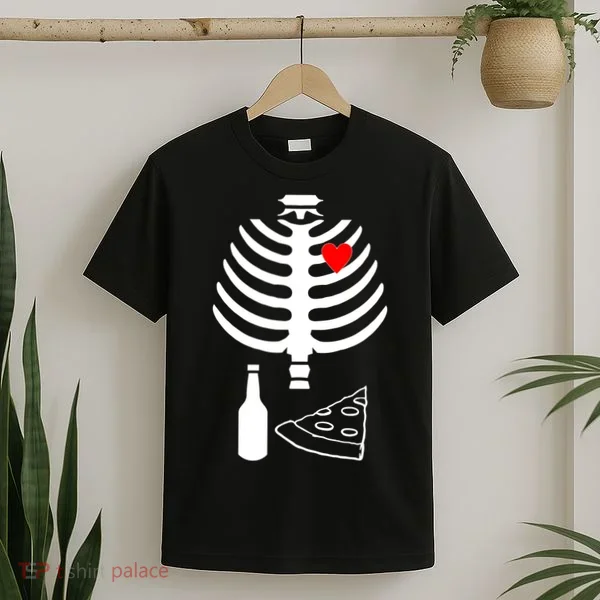 Skeleton Pizza Beer Rib cage T-Shirt