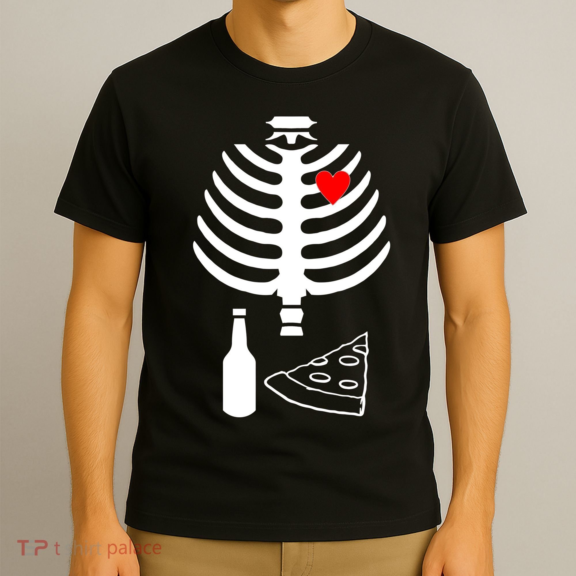 Skeleton Pizza Beer Rib cage T-Shirt