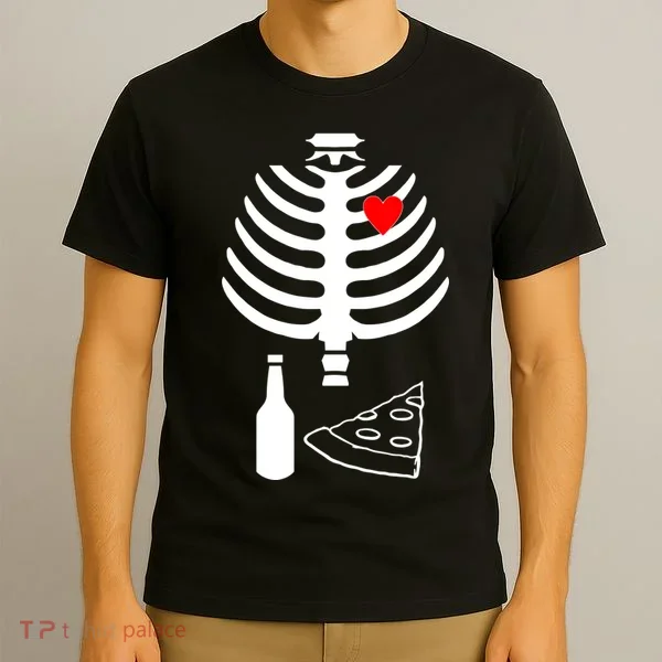 Skeleton Pizza Beer Rib cage T-Shirt