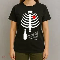 Skeleton Pizza Beer Rib cage T-Shirt thumb 4