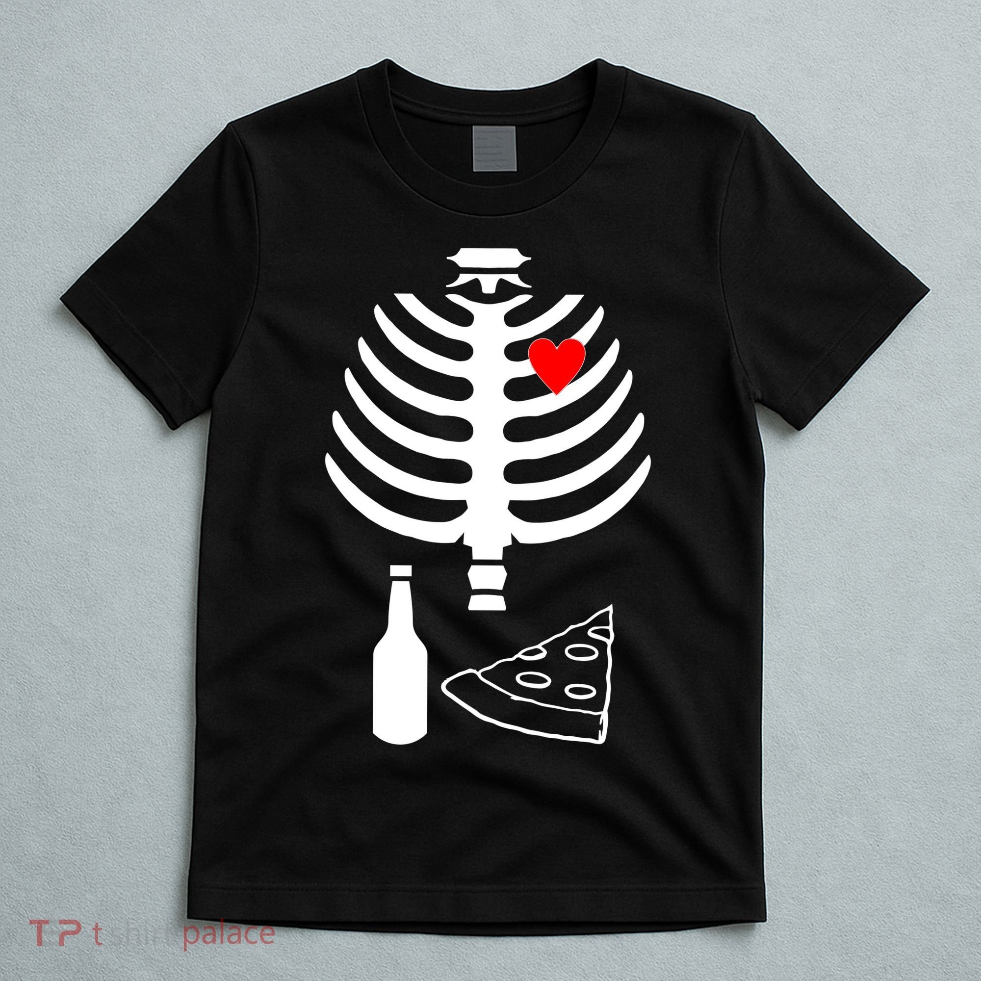 Skeleton Pizza Beer Rib cage T-Shirt