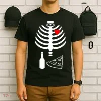 Skeleton Pizza Beer Rib cage T-Shirt thumb 6