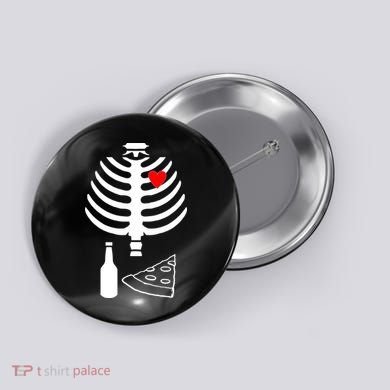 Skeleton Pizza Beer Rib cage Button