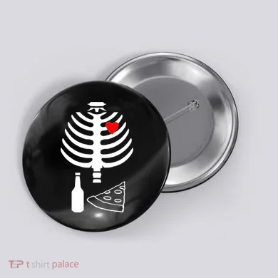 Skeleton Pizza Beer Rib cage Button
