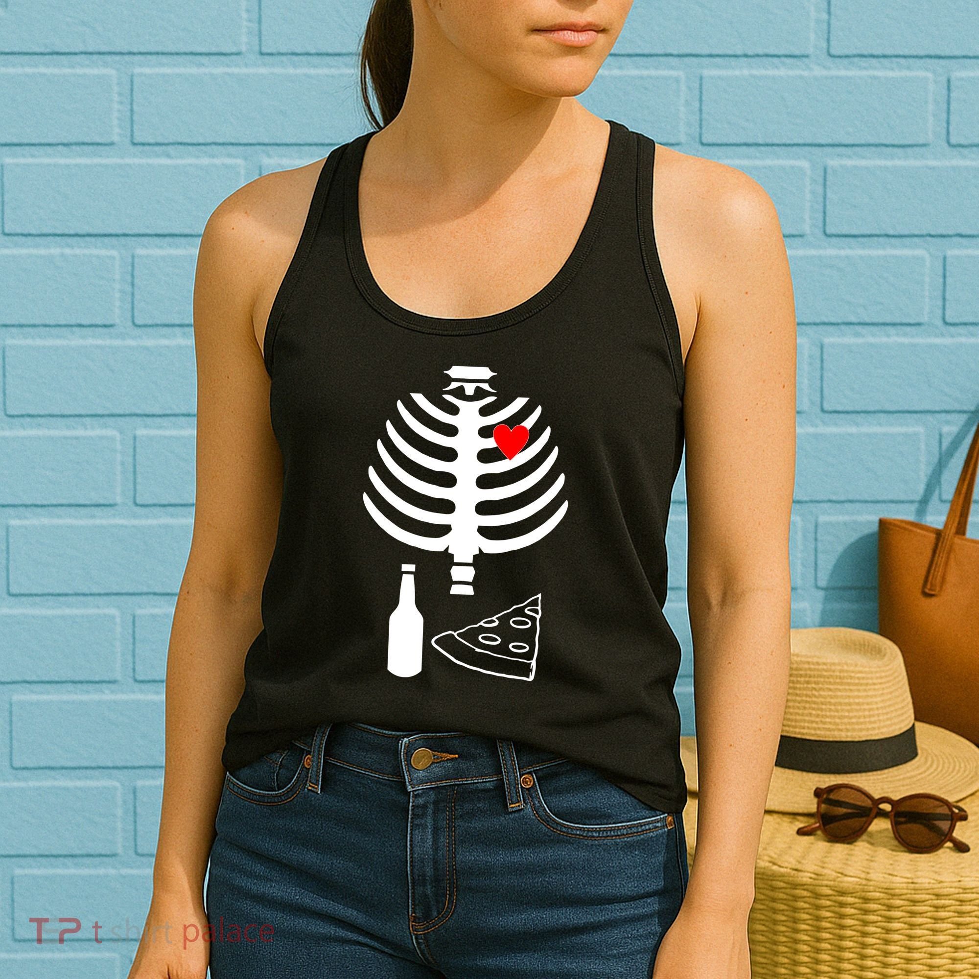Skeleton Pizza Beer Rib cage Women's Tank Top
