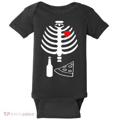 Skeleton Pizza Beer Rib cage Baby Bodysuit