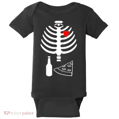 Skeleton Pizza Beer Rib cage Baby Bodysuit