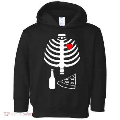 Skeleton Pizza Beer Rib cage Toddler Hoodie