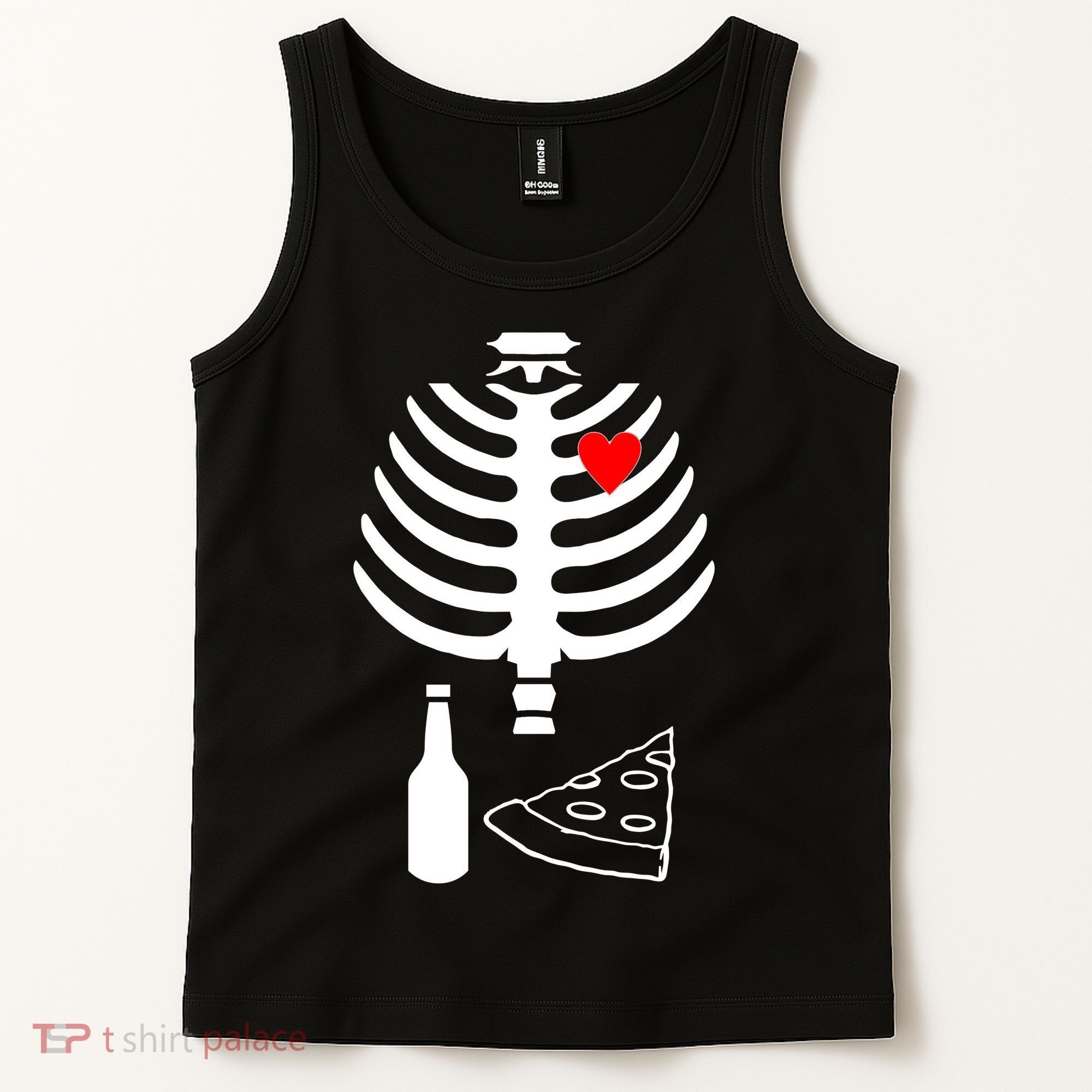 Skeleton Pizza Beer Rib cage Tank Top