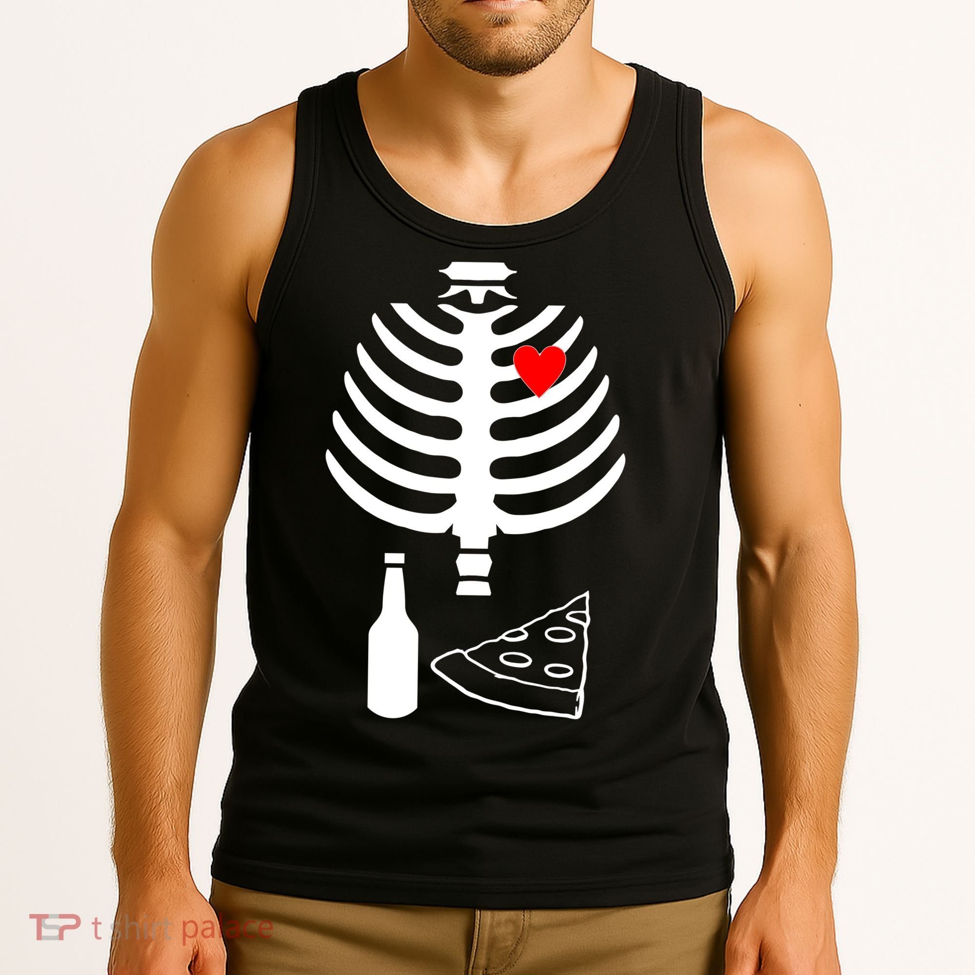 Skeleton Pizza Beer Rib cage Tank Top
