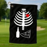 Skeleton Pizza Beer Rib cage Golf Towel thumb 1
