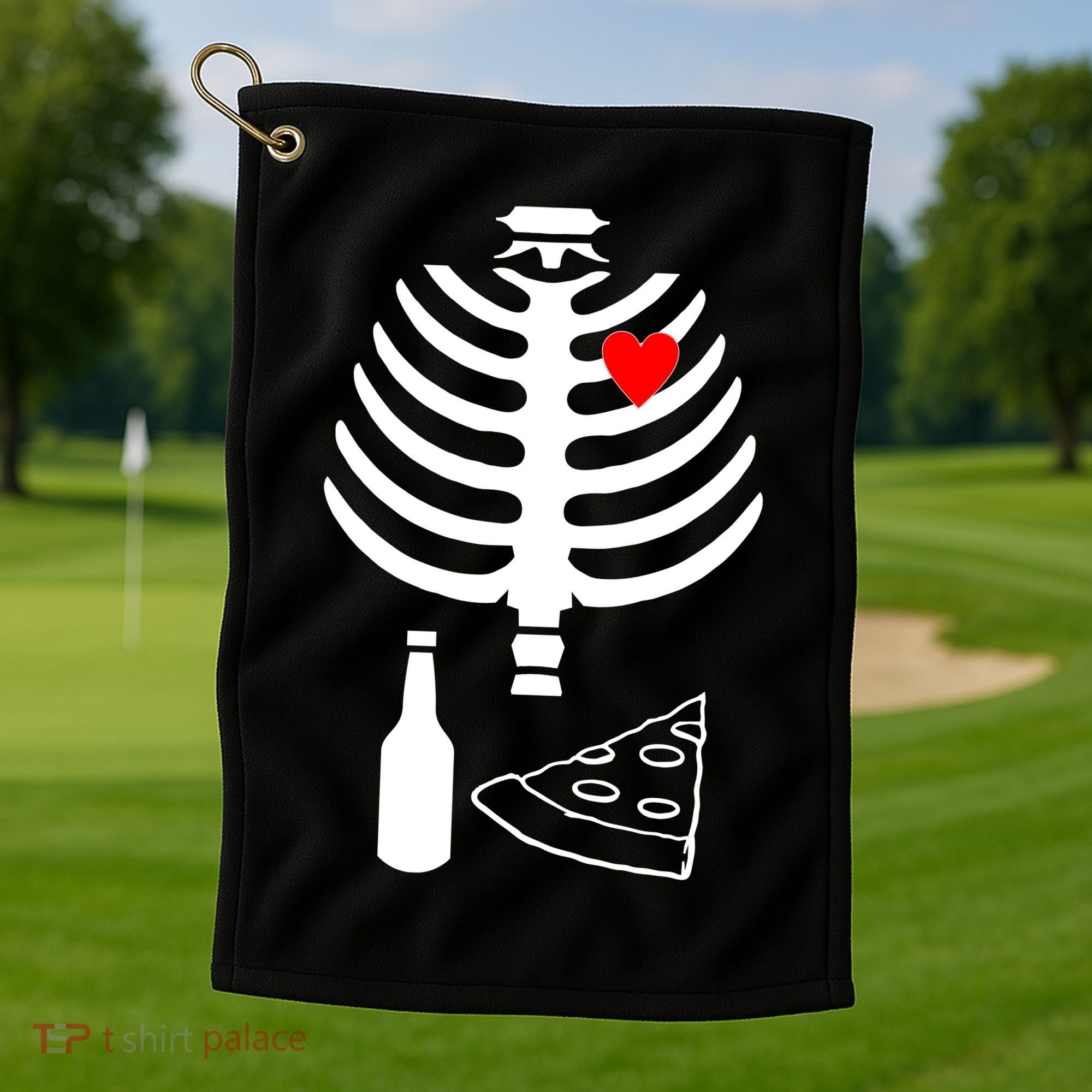 Skeleton Pizza Beer Rib cage Golf Towel