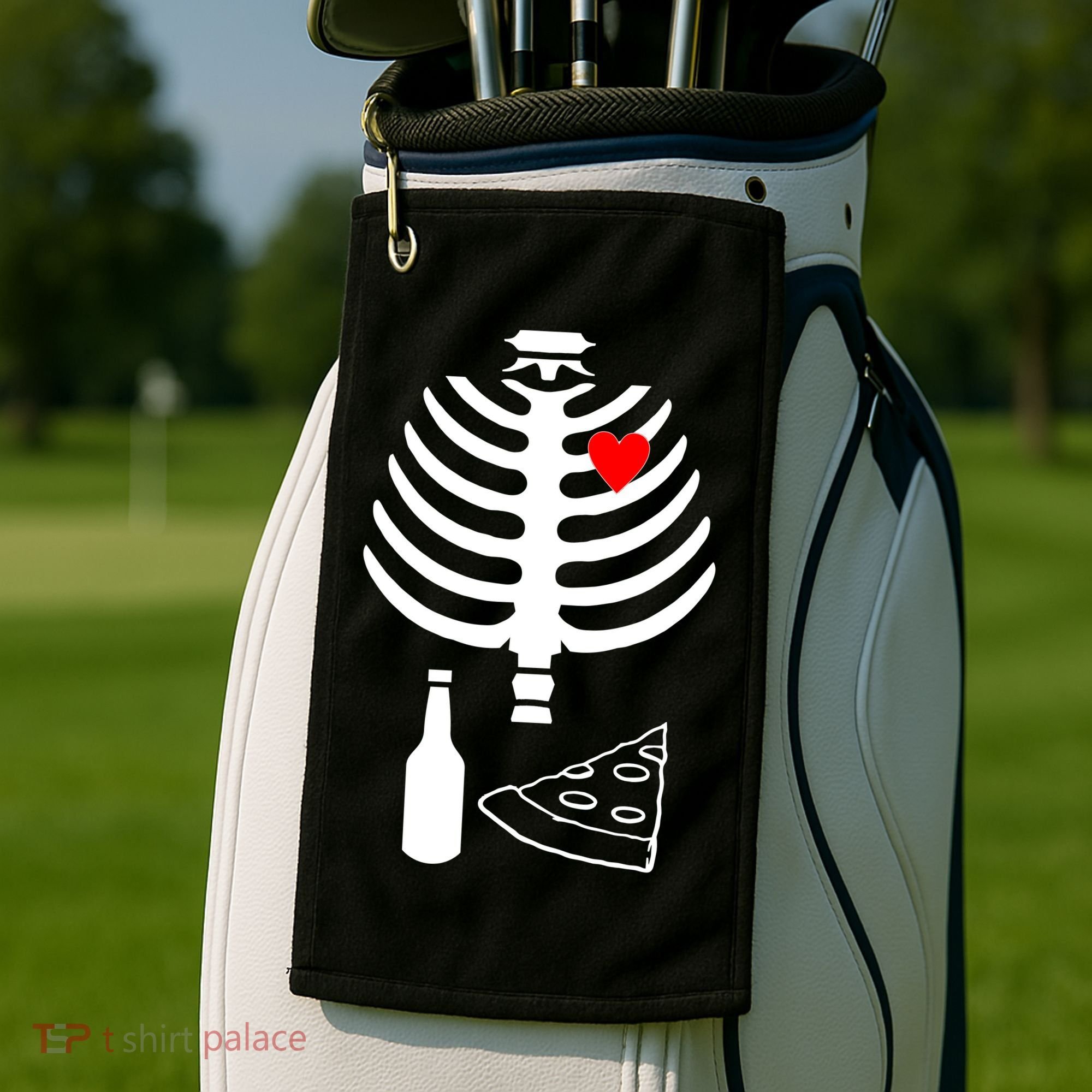 Skeleton Pizza Beer Rib cage Golf Towel