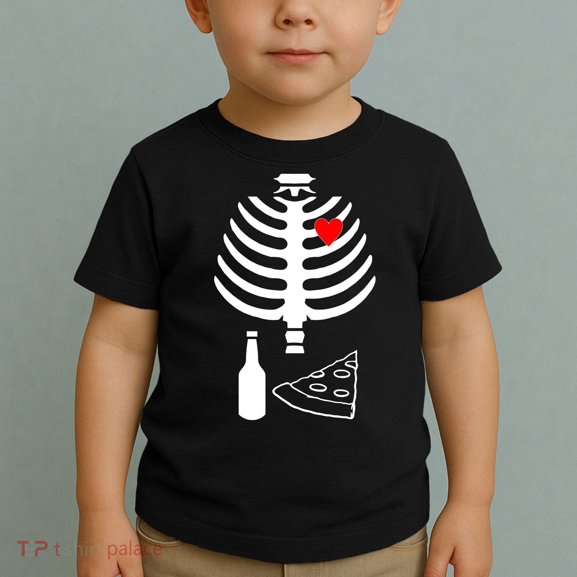 Skeleton Pizza Beer Rib cage Toddler T-Shirt
